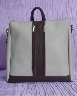 2way Backpack /shoulder bag cream and brown leather men women unisex school office travel bag