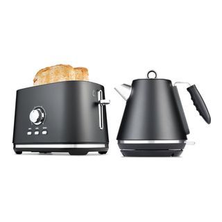 Branded Retro Style Breakfast Set Duo Cordless Kettle and 2 Slice Bread Toaster - Black Edition