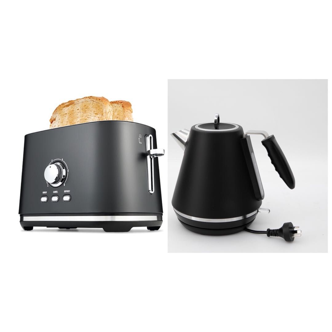 Branded Retro Style Breakfast Set Duo Cordless Kettle and 2 Slice Bread Toaster Black Edition
