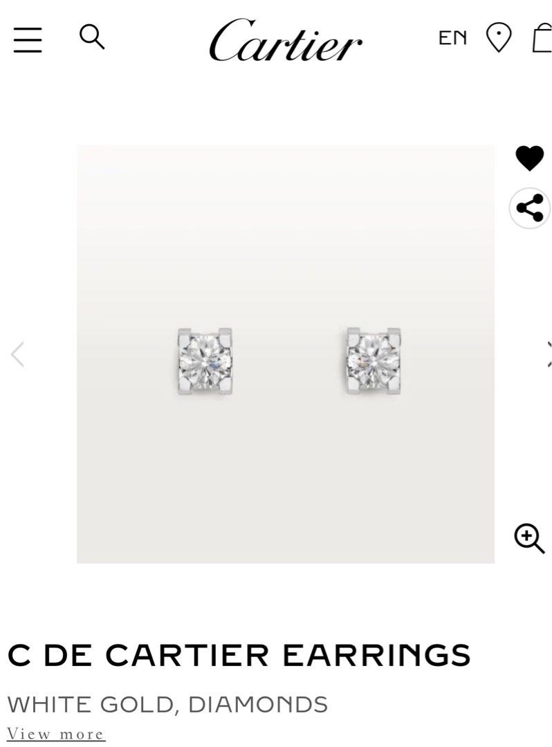 Cartier C Round Diamond Solitaire Stud Earrings Pink Gold 1.00 Carat Total  at 1stDibs