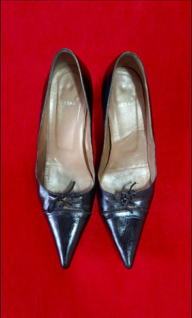 Details Vintage Retro Black Pointed Pointy Toe Genuine Leather
