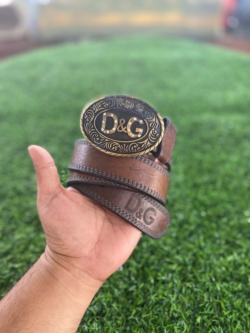 D G Dolce Gabbana Diamond Buckle Belt Genuine Leather Brown Men s Fashion Watches Accessories Belts on Carousell