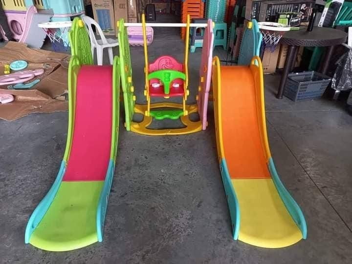 Double Slide with Swing for Kids (Category: Infant Playtime) located in Pasay City. Submitted by mjmsvarietystore (Listing ID 1233217628, Image 3). Description: Double Slide with Swing for Kids Price: 7,500 🟣Product size: 180x105x215cm 🟣Brand new and High quality 🟣Eco friendly 🟣Suitable for 1-8 years old 🟣Ideal gift for kids 🟣We do Shipping Nationwide For inquiries and to order: PM me on Facebook or Call/text me on 09603073035/ 09154178963.