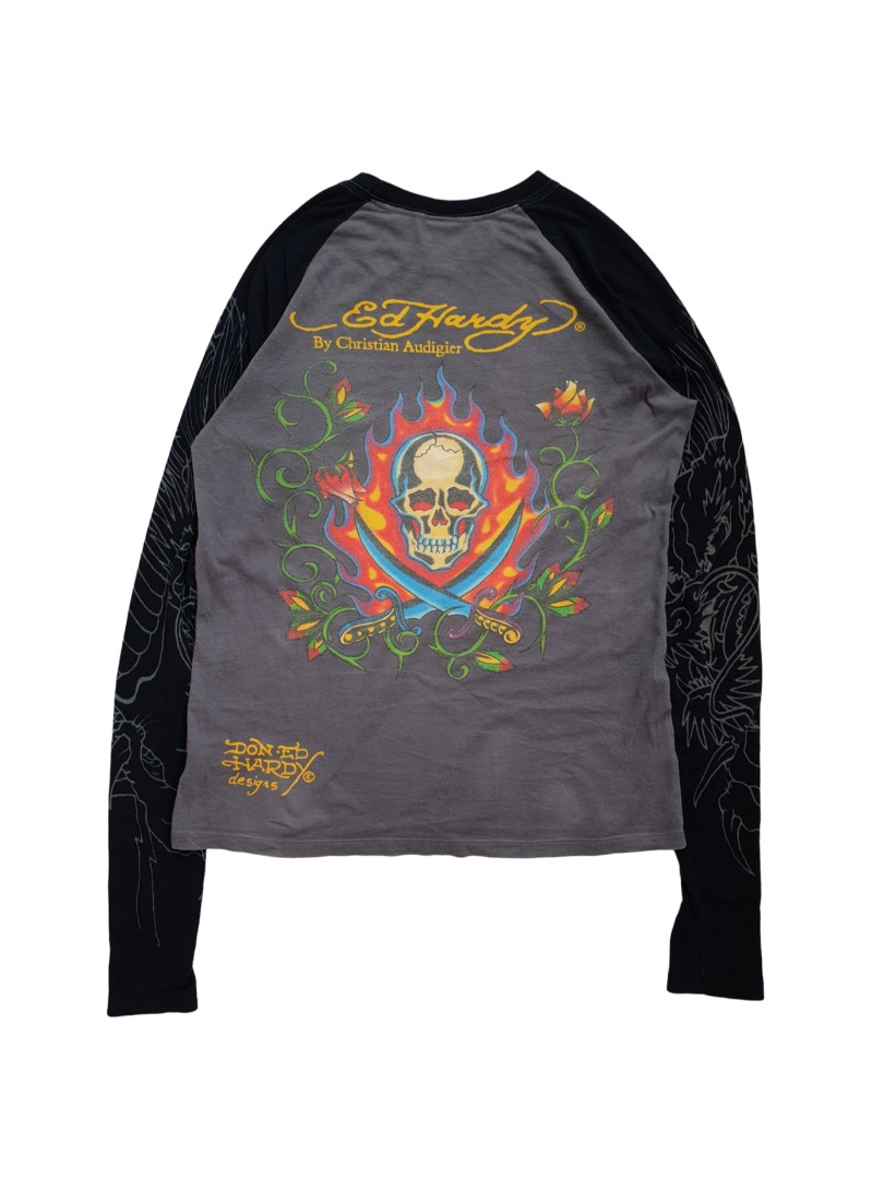 ED HARDY raglan longsleeve tee - y2k not vivienne westwood jean paul ...