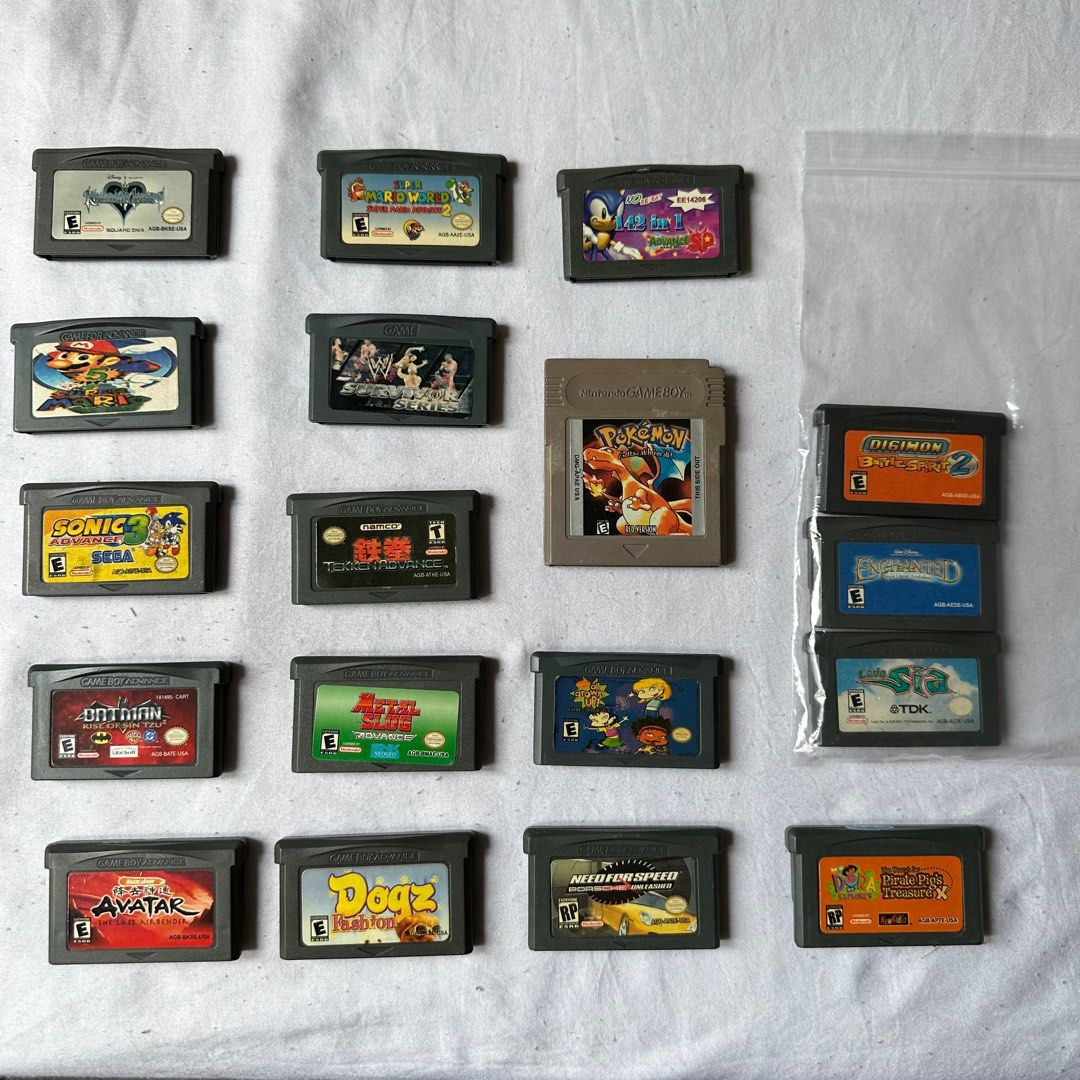 Gameboy Advance games bundle / GBA (Category: Nintendo) located in Manila. Submitted by sweettotes_ph (Listing ID 1233256513, Image 1). Description: Take all 18pcs for only 2500 fixed Can’t confirm if bootleg or authentic lahat 16 games tested and working Enchanted and Digimon not working kayo na lang magayos I have other games feel free to check my listings :) Location: Sta Mesa Manila For pickup or delivery Bdo gcash cod payment.