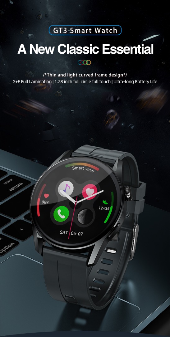 GT3 Da Fit Smart Watch Men Sport Fitness Clock Round Full Touch