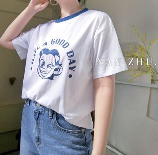 🔖現貨🇰🇷正韓✈️Have a good Day😉 涼感精梳棉調皮男孩撞色圓領Tee 休閒T恤 YAN ZHU. 大學生