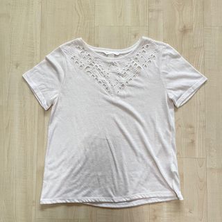 H&M Cream White Tribal Laser Cutout T-Shirt