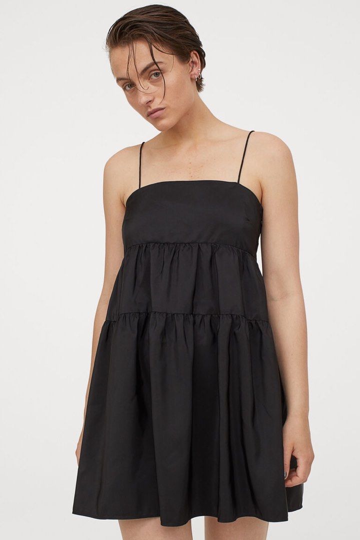 h&m black babydoll dress H&M Black Button-Down Collared Babydoll Dress Size S L.O.G.G. Oversize (M)