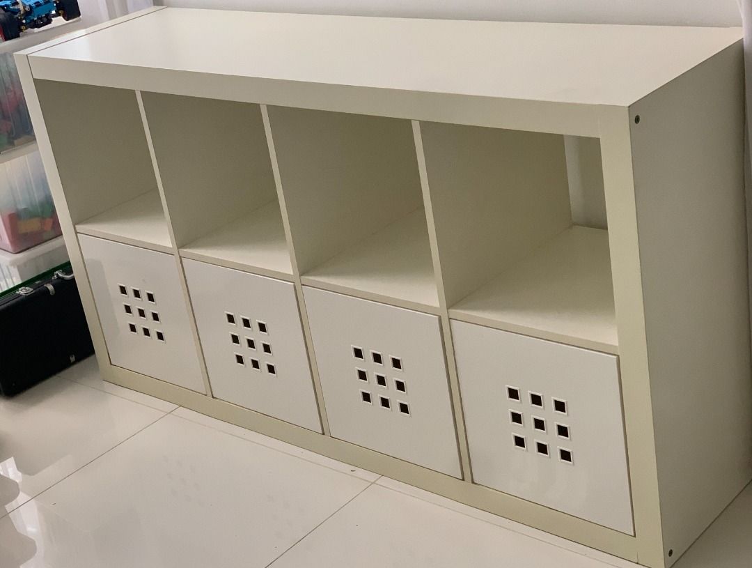 IKEA: Kallax Shelf White , 2x4 (77 x 147 cm) + 4 Boxes, Furniture & Home  Living, Furniture, Shelves, Cabinets & Racks on Carousell