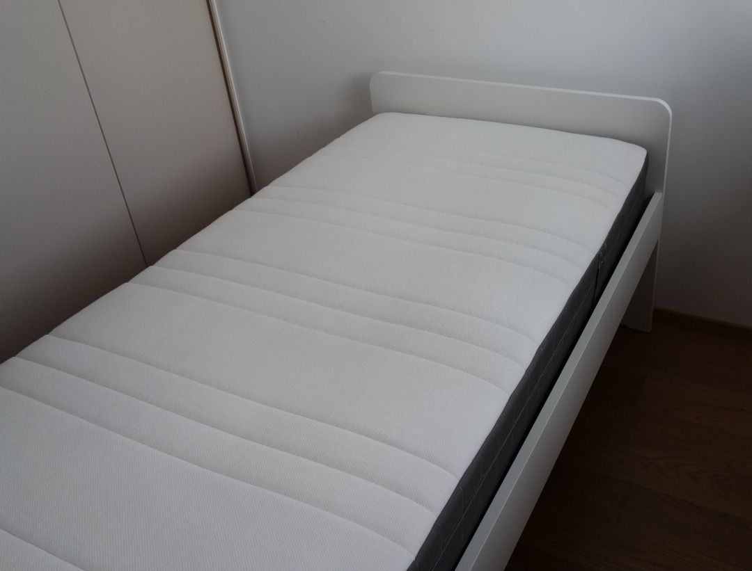Ikea Slakt single bed & Hovag pocket spring mattress, Furniture & Home
