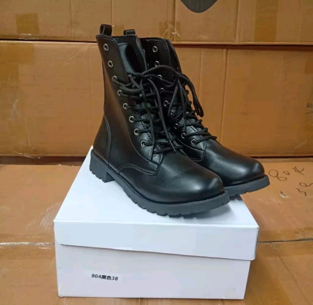Korean boots mid calf Low heel black on Carousell