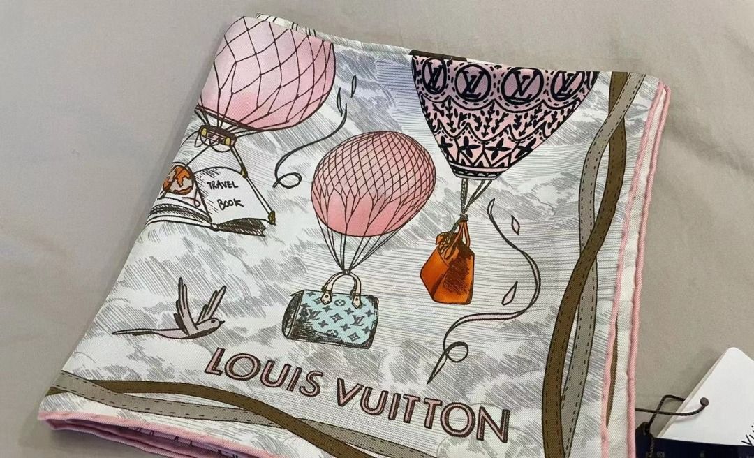 Louis Vuitton hot air balloon pattern pink silk scarf
