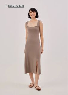 LOVE BONITO Square Neck Knit Midi Dress - Toffee Taupe Brown