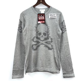 Mastermind Japan MMJ 11AW Mindblow High-Mesh Printed Skull Cut & Sew   灰色    長袖       細logo凹凸字print     三面骨    T恤