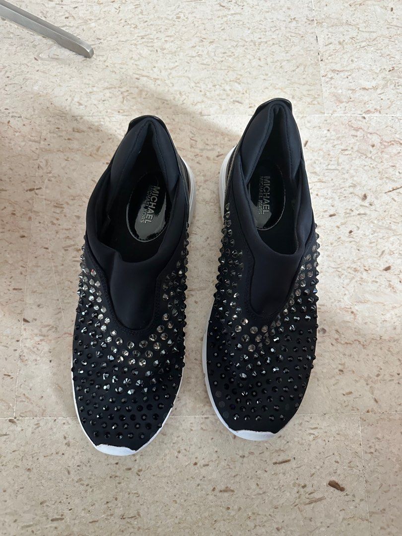 MICHAEL KORS ACE Embellished Black Slip on sneakers 38.5