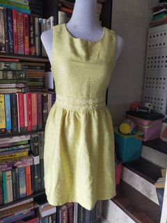 Paper Scissors Brand Yellow Sleeveless Dress Above the Knee Length with Lace and Lining