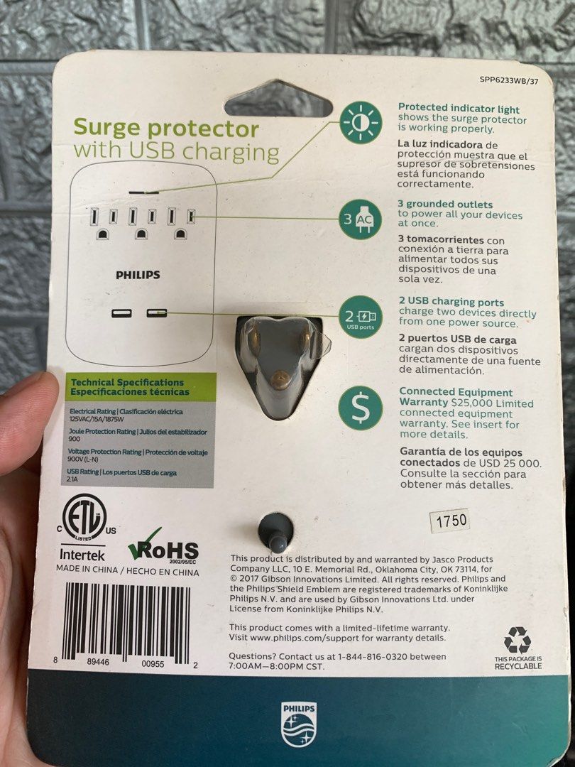 Philips surge protector 125VAC (Category: Electrical, Adaptors & Sockets) located in Calamba. Submitted by cur8d (Listing ID 1233379507, Image 2). Description: bought in US Pasabuy please read technical specs for more info may not be suitable for most PH appliances and electronics (220v) .