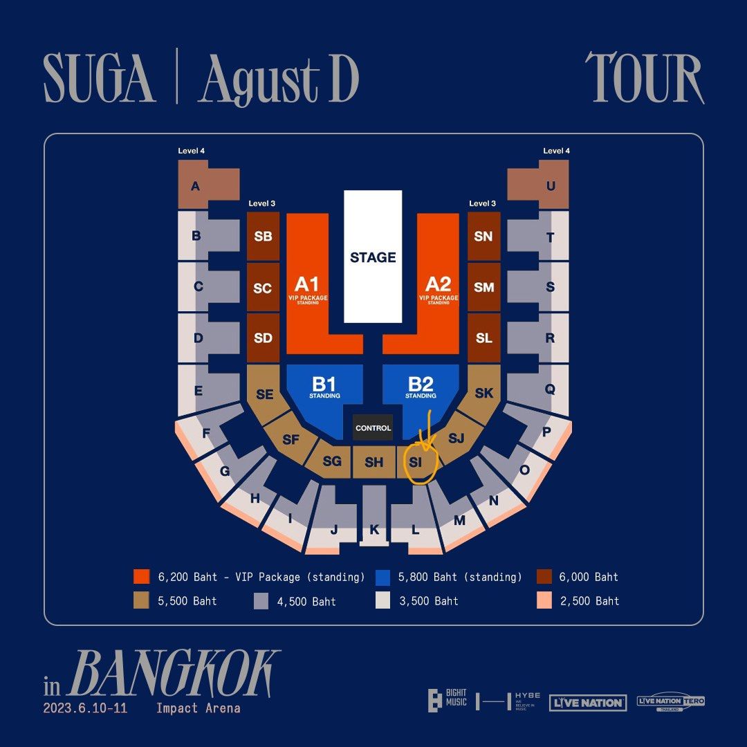 SUGA Agust D TOUR IN BANGKOK seating ticket, Tickets & Vouchers