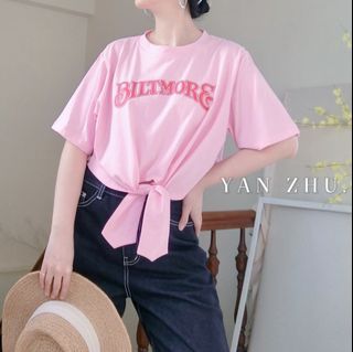 🔖現貨🇰🇷正韓✈️劉亦菲天仙私服機場穿搭也愛的綁帶Tee 短版露出A4腰又能拉高腿長👍🏻清爽粉色簡約休閒YAN