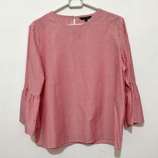 The Executive Striped Blouse Bell Sleeves in red blus merah garis