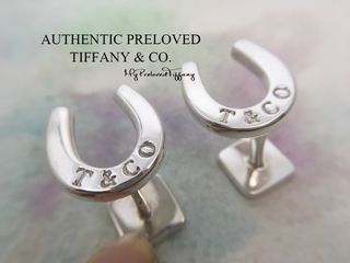 Excellent Authentic Tiffany & Co. Logo Horseshoe Silver Cuff Link Cufflinks