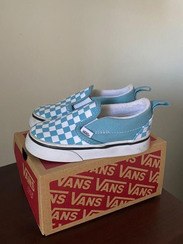 Pastel blue checkered vans best sale