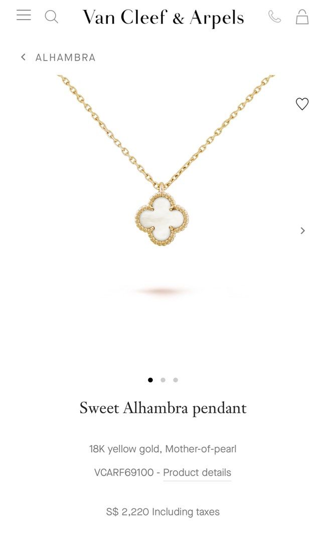 VAN CLEEF & ARPELS 18K Yellow Gold Mother of Pearl Sweet Alhambra Pendant  Necklace 1378577 | FASHIONPHILE