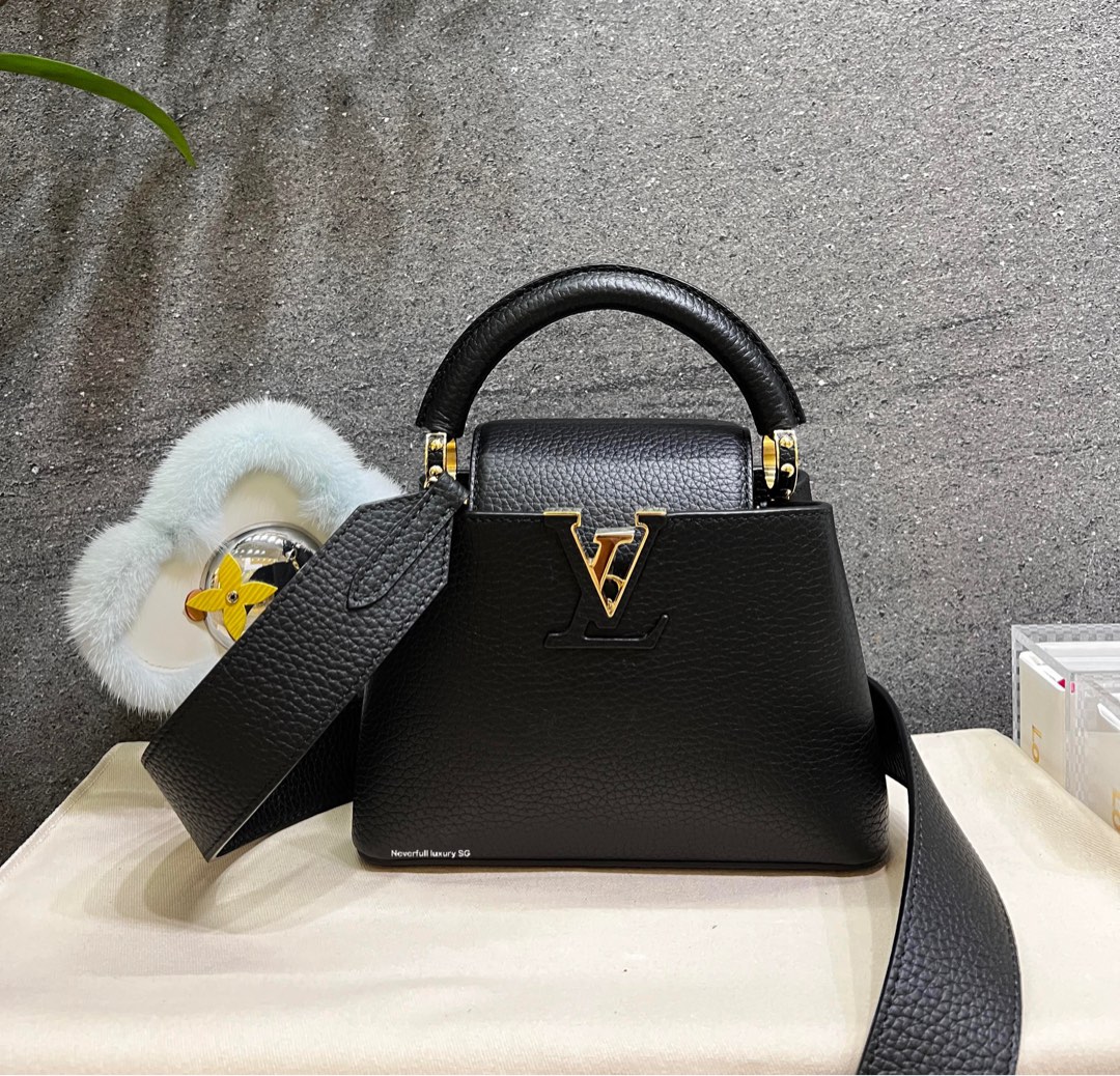 Louis Vuitton Black Mini Capucines Taurillon Leather Gold Hardware.  Microchip. Made in France. With long strap, dustbag & box ❤️ - Canon E-Bags  Prime