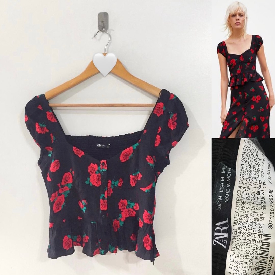 Zara Black Floral Top on Carousell