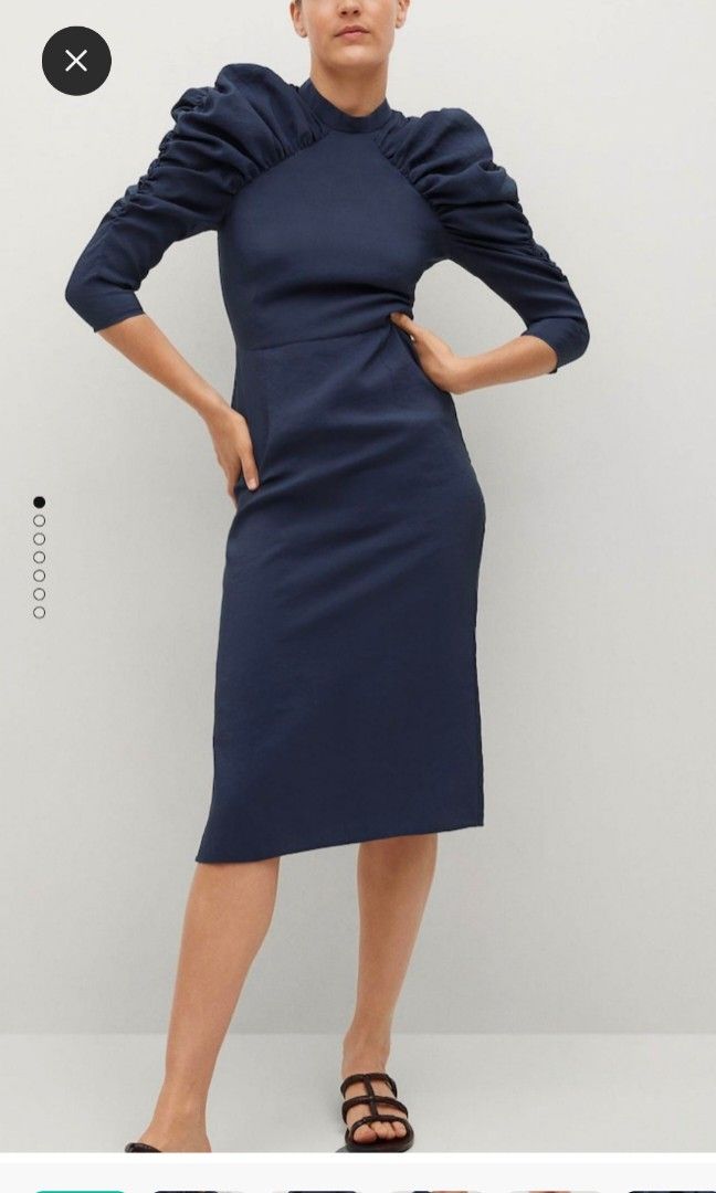 dark blue zara dress Open Collar Azumadaki Dress