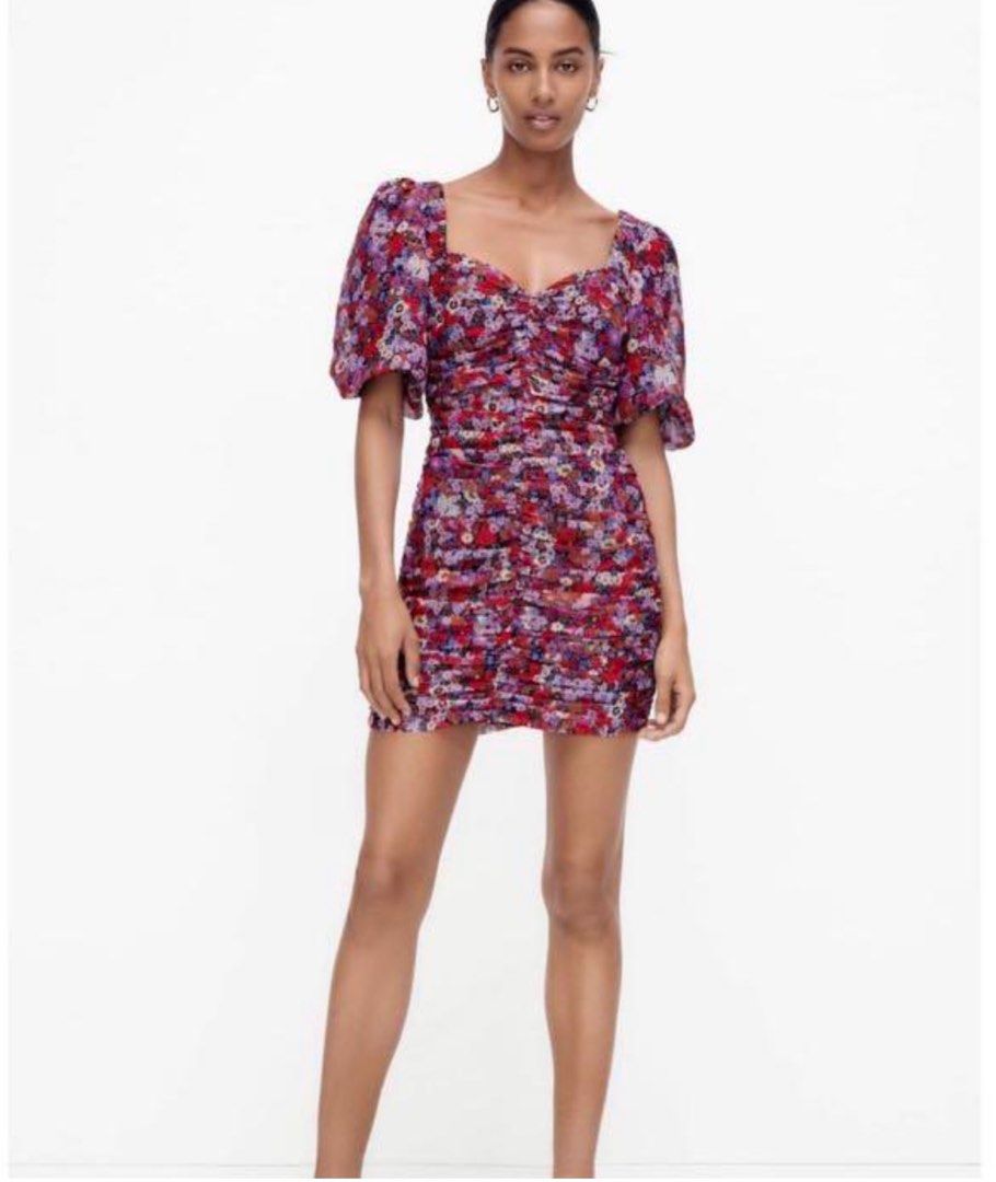 Zara Floral Printed Draped Dress Women s Fashion Dresses Sets Dresses on Carousell