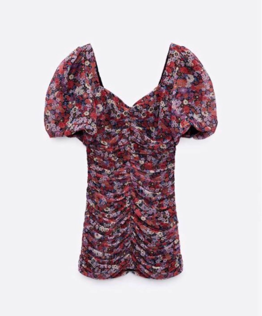 Zara Floral Printed Draped Dress on Carousell