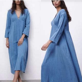ZARA Linen Blend Textured Maxi Dress