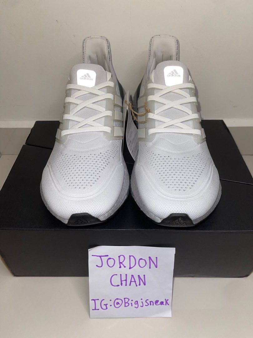 100 Legit Adidas Ultra Boost 21 Crystal White Hazy Green Men s