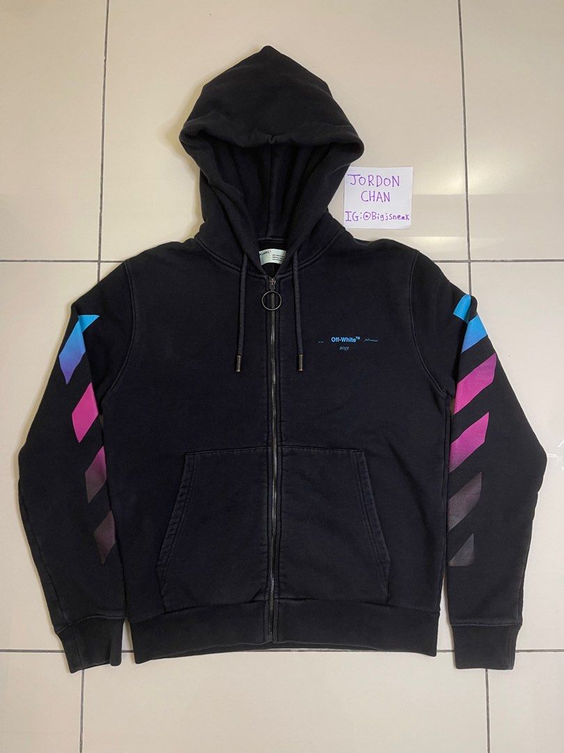 100 Legit Off White Diagonal Gradient Zip Up Hoodie Men s