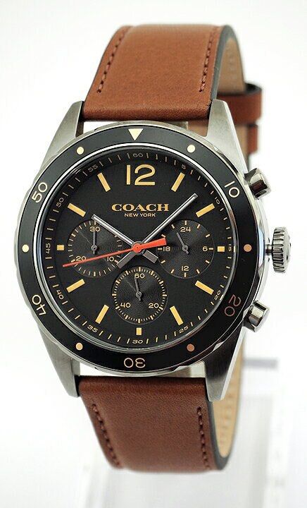100 Original Coach Chronograph Black Dial Brown Leather Men s