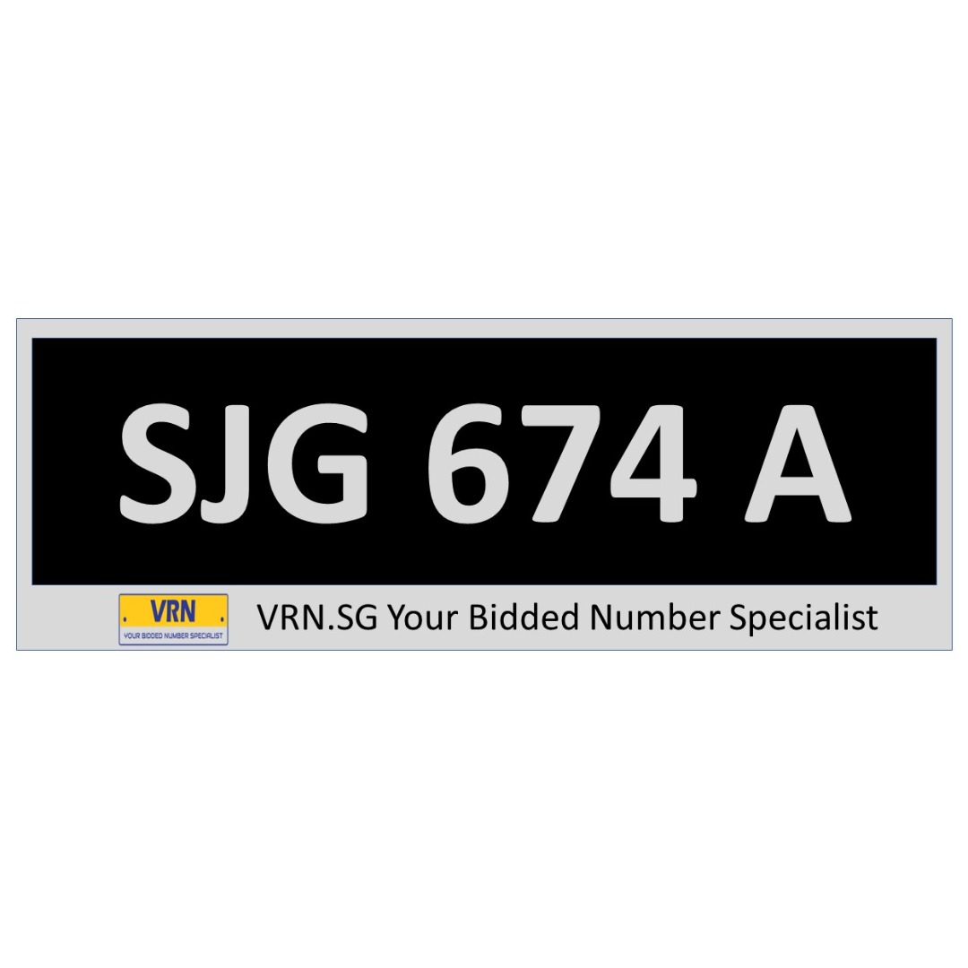 3Digit Huat Car Number Plate for Sale SJG 674 A (SJG674A), Car