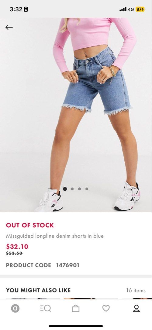 Missguided longline denim hot sale shorts in blue
