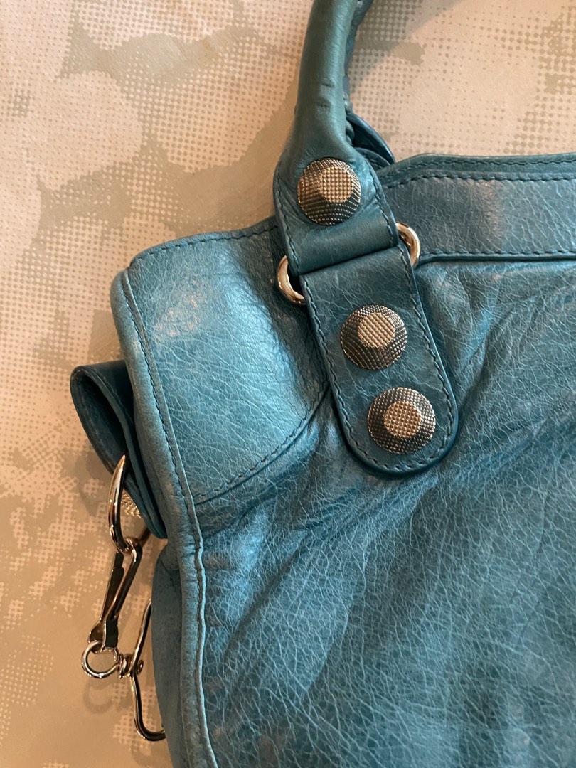 Authentic Balenciaga City Bag Blue Giant Silver Hardware, Women's