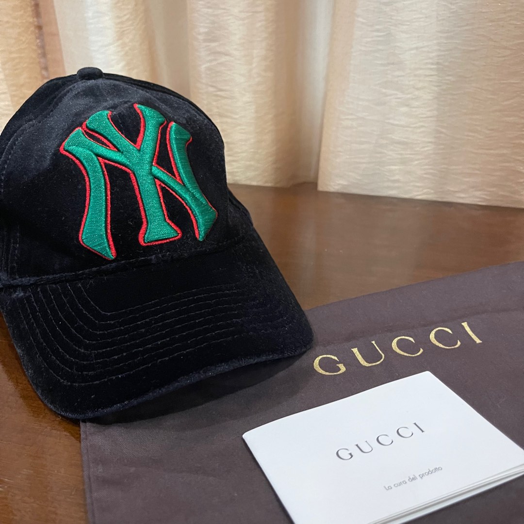 Gucci Unisex Pink Velvet NY New York Yankee Baseball Hat 57-61 cm 539836  5600