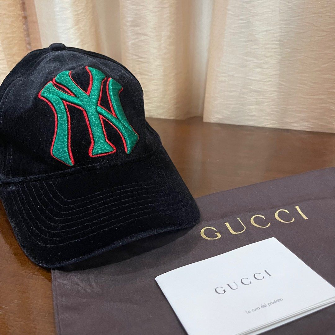 Authentic GUCCI Velvet Baseball Cap NY Yankees Black One Size Fits All,  Men's Fashion, Watches & Accessories, Caps & Hats on Carousell