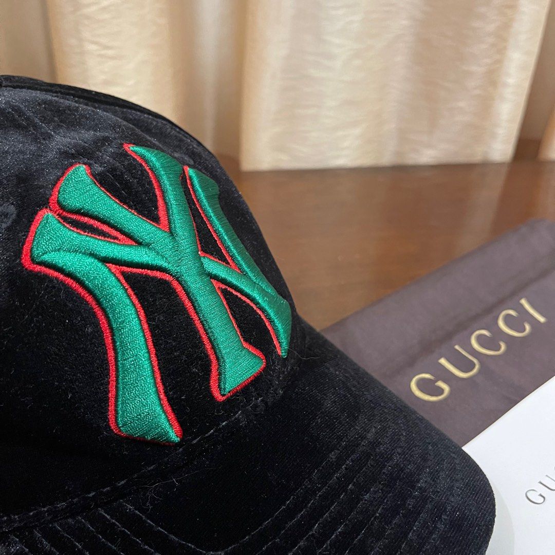 Gucci Unisex Pink Velvet NY New York Yankee Baseball Hat 57-61 cm 539836  5600