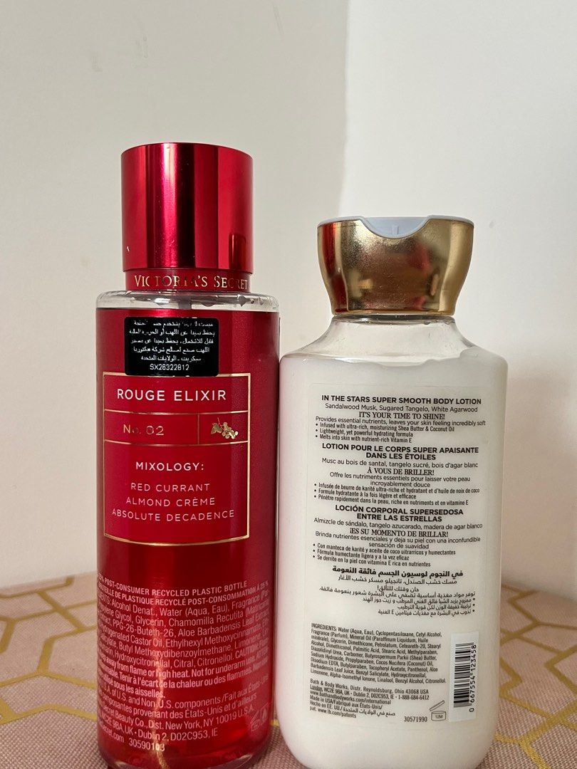 Authentic Victoria Secret / Bath&Body Works (Category: Fragrance & Deodorants) located in Bacoor. Submitted by fmifinds (Listing ID 1233441453, Image 2). Description: Victoria Secret Fragrance Mist ( Rouge Elixir ) Bath&Body lotion ( In the Stars ) ✨ •Per Piece •Negotiable Price Dm for Inquiries / Fragrance Notes‼️ .