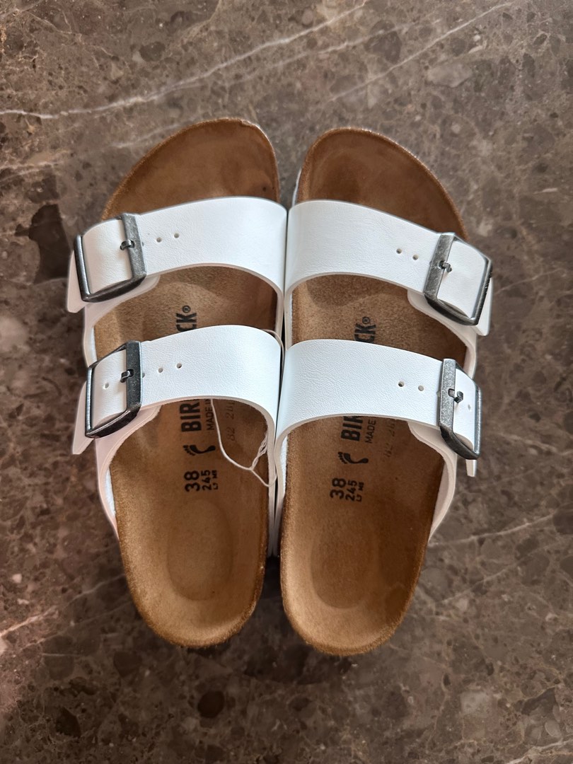 White birkenstocks leather store