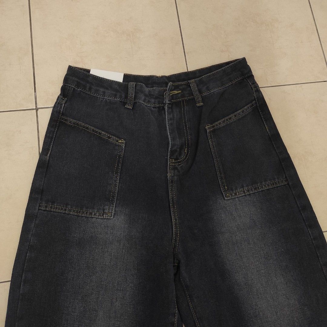 Brand New Jeans Long Pants Dark Blue Vintage Style High Waist