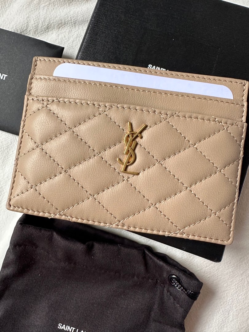 Saint Laurent Gaby Flap Card Case in Quilted Lambskin - Amber - Women