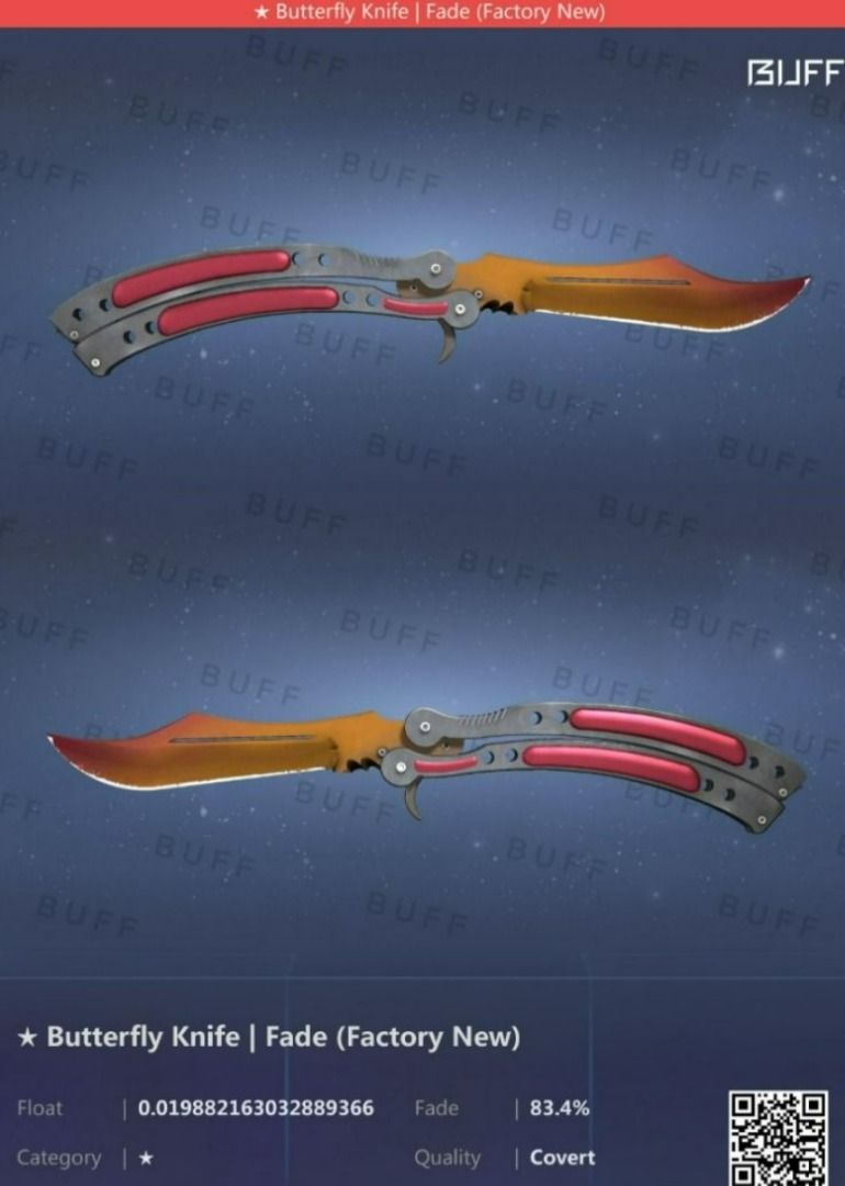 Butterfly Knife Fade CSGO SKINS KNIVES (FN), Video Gaming, Gaming