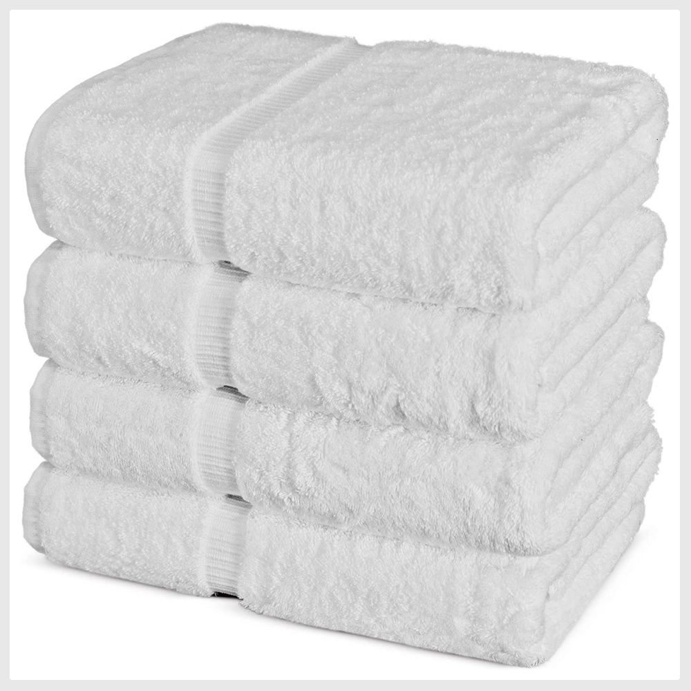 Chakir Turkish Linens Turkish Cotton Luxury Hotel & Spa Bath Towel Bath  Towel - Set of 4 White Bath Towel - Set of 4 White