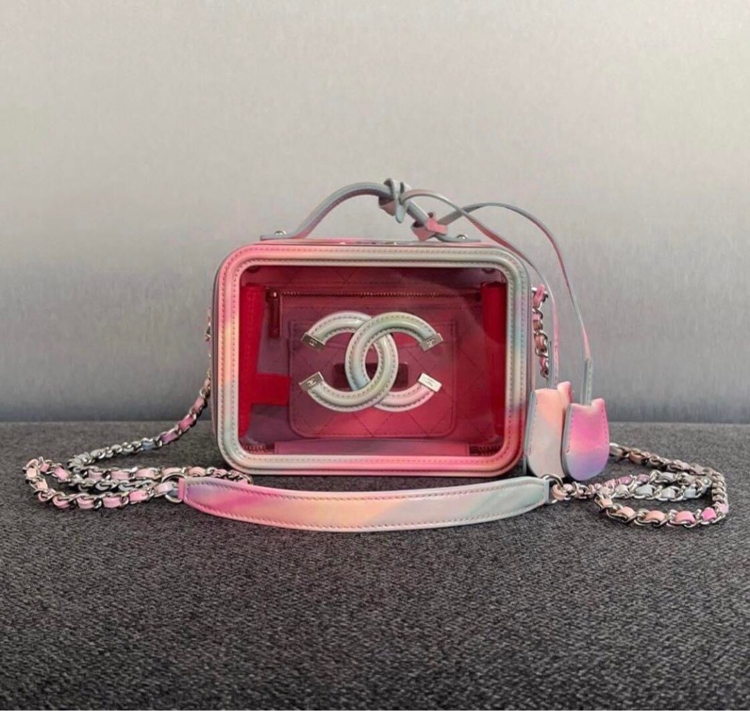 Chanel CC Filigree Vanity Case Patent in Small Pink PVC SHW Series 29,  Luxury, Bags & Wallets on Carousell